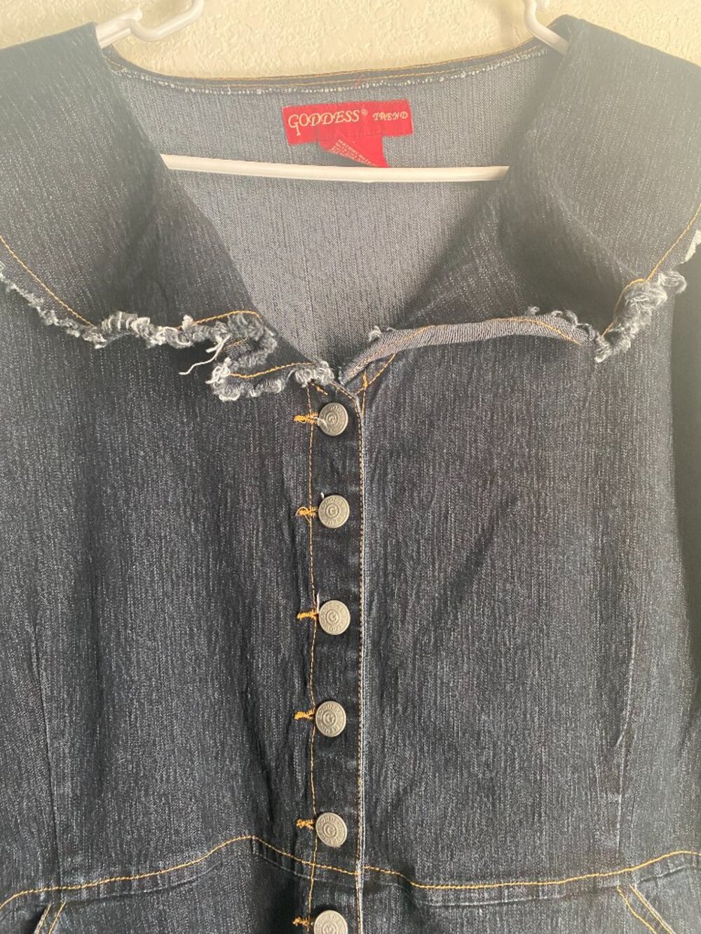 Curvy Vintage Western Denim Dress Oversized Bertha Collar & Flare Sleeves 20 - Picture 7 of 7